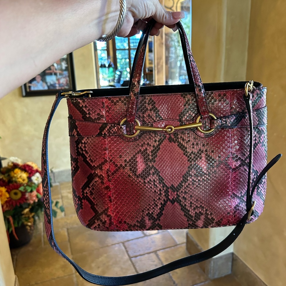 Stunning Gucci Python Horsebit 2 Way Tote - image 1